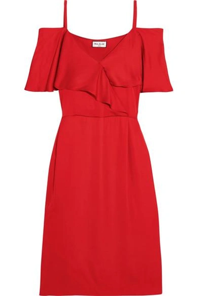 Shop Paul & Joe Cold-shoulder Satin Dress In Red