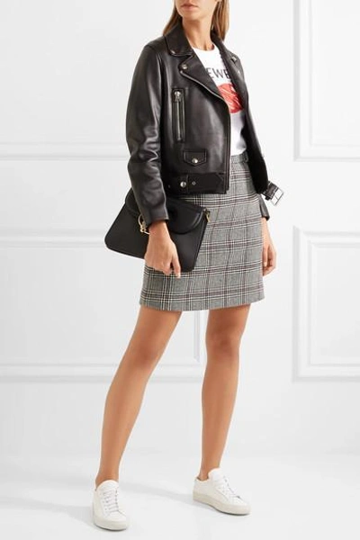 Shop Carven Checked Wool-blend Mini Skirt In Gray
