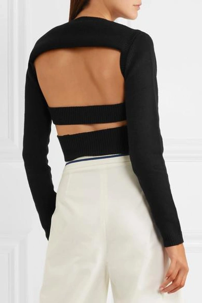 Shop Victor Glemaud Cropped Open-back Cotton And Cashmere-blend Sweater In Black