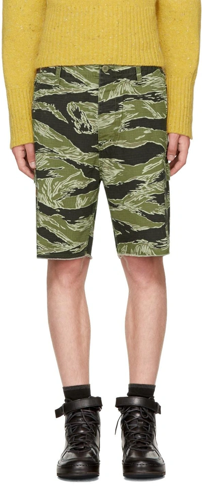 Green Jungle Army Shorts In Tiger Camo