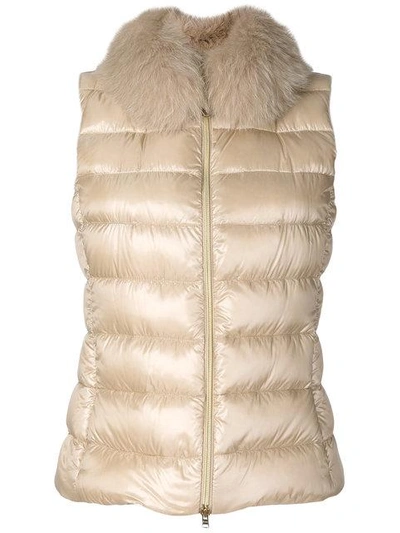 Shop Herno Fox Fur Trim Gilet - Neutrals