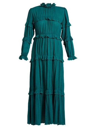 Marant Étoile Yukio Tiered Cotton Dress In Emerald ModeSens