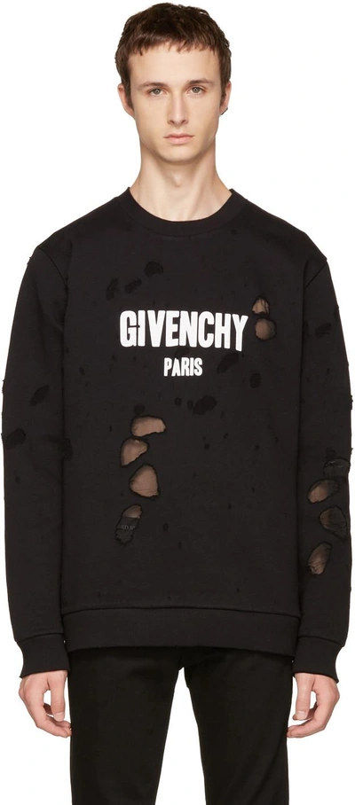 Shop Givenchy Black Distressed Logo Sweatshirt In 001 Black