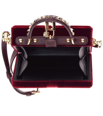Shop Dolce & Gabbana Dolce Box Velvet Shoulder Bag In Dark Red