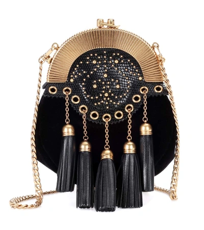 Miu Miu Embellished Velvet Chain Shoulder Bag In Black