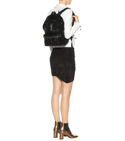 Shop Saint Laurent Mini City Sequinned Backpack In Eero