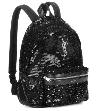 Shop Saint Laurent Mini City Sequinned Backpack In Eero