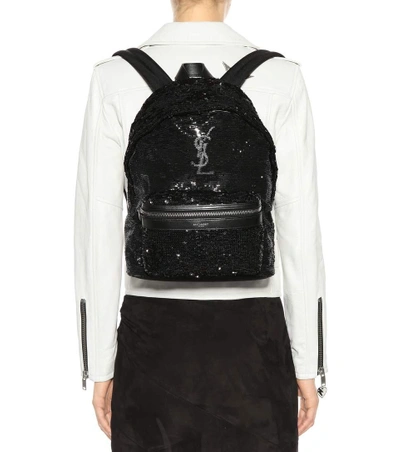 Shop Saint Laurent Mini City Sequinned Backpack In Eero