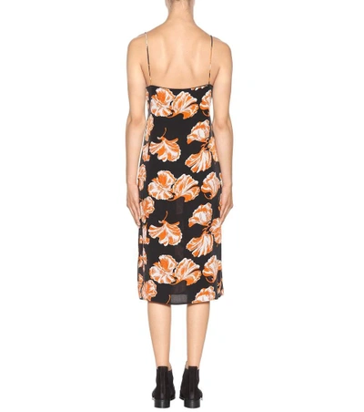 Shop Ganni Geroux Floral-printed Silk Slip Dress In Black