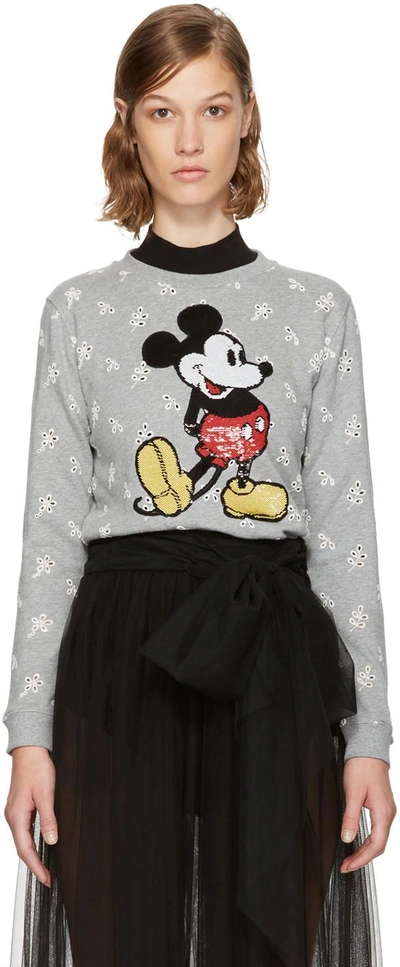 Shop Marc Jacobs Grey Shrunken Broderie Anglaise Mickey Mouse Sweatshirt