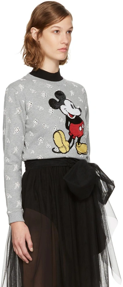 Shop Marc Jacobs Grey Shrunken Broderie Anglaise Mickey Mouse Sweatshirt