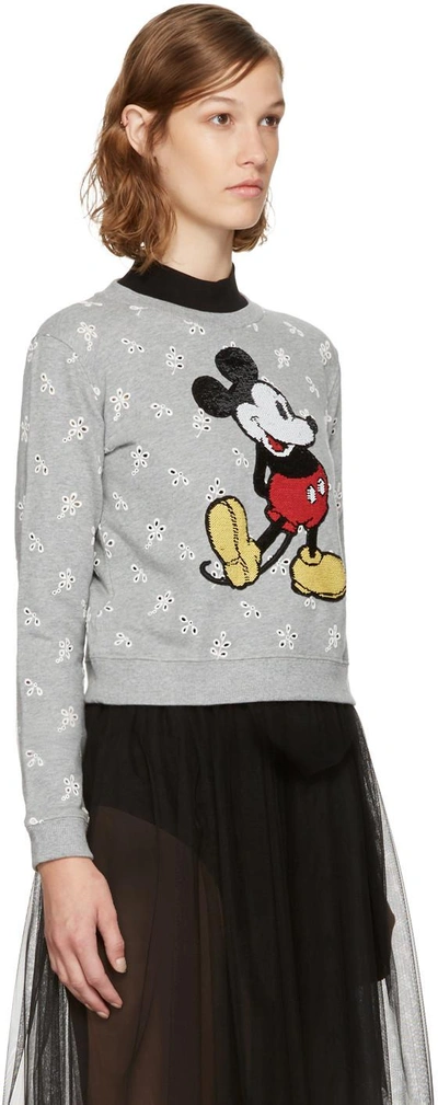 Shop Marc Jacobs Grey Shrunken Broderie Anglaise Mickey Mouse Sweatshirt