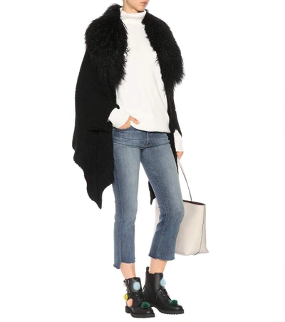 FENDI FUR-EMBELLISHED LEATHER ANKLE BOOTS 
