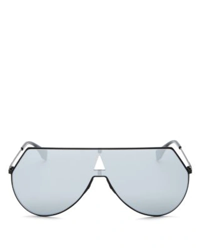 Shop Fendi Eyeline Mirrored Shield Sunglasses, 55mm In Matte Black/silver Mirror