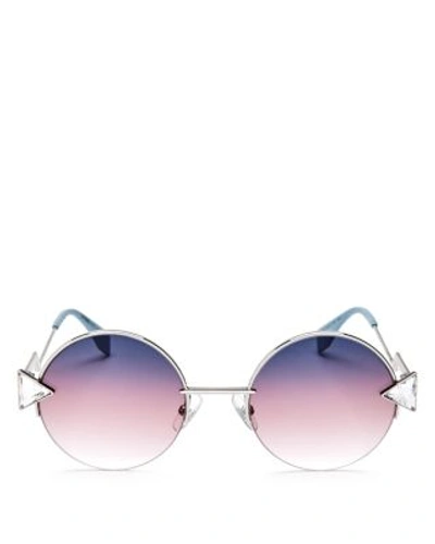 Fendi Women's Embellished Round Sunglasses, 50mm In Violet Gold/gray Fuschia