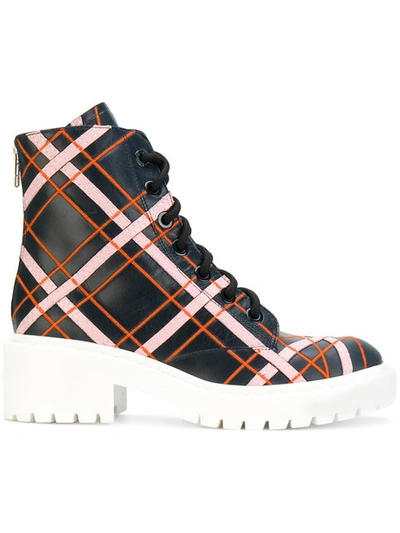 Kenzo Plaid Leather Ankle Boots In Multicolour