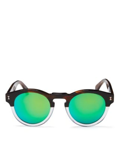 Illesteva Leonard Mirrored Round Sunglasses, 48mm In Havana/clear/green Mirror