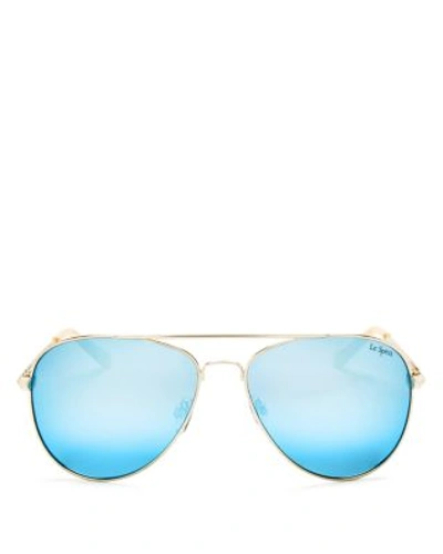 Le Specs Drop Top Polarized Mirrored Aviator Sunglasses, 60mm In Brushed Gold/ice Blue Mirror Polarized