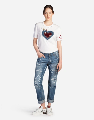 Shop Dolce & Gabbana Cotton T-shirt With Embroidery In White