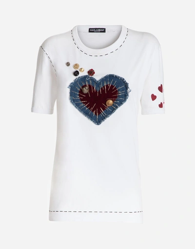 Shop Dolce & Gabbana Cotton T-shirt With Embroidery In White