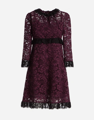 Shop Dolce & Gabbana A-line Dress In Cordonetto Lace In Purple