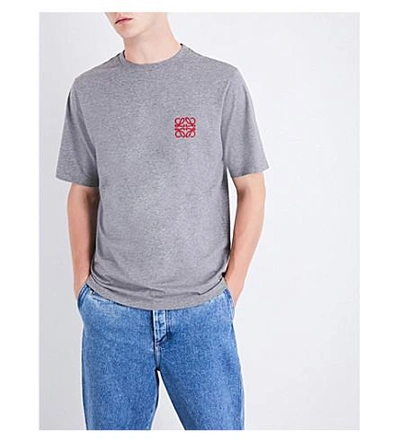 Shop Loewe Logo-embroidered Cotton-jersey T-shirt In Grey