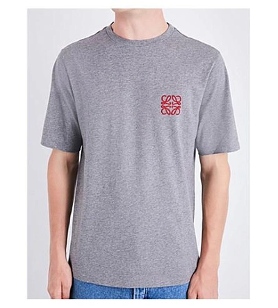 Shop Loewe Logo-embroidered Cotton-jersey T-shirt In Grey