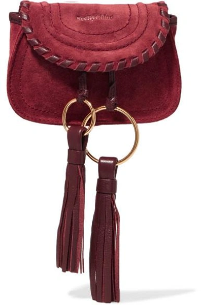 Shop See By Chloé Polly Mini Leather-trimmed Tasseled Suede Shoulder Bag
