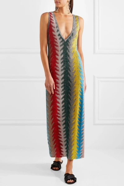 Shop Missoni Metallic Crochet-knit Maxi Dress In Yellow