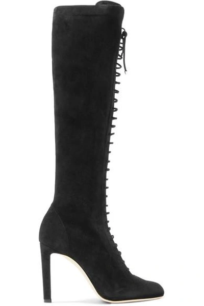 Shop Jimmy Choo Desiree 100 Lace-up Suede Knee Boots In Black