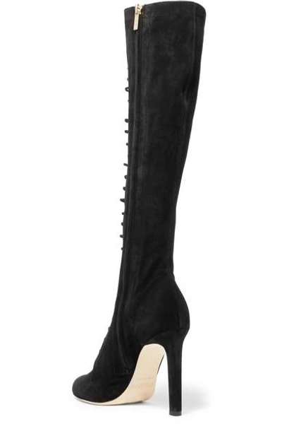 Shop Jimmy Choo Desiree 100 Lace-up Suede Knee Boots In Black