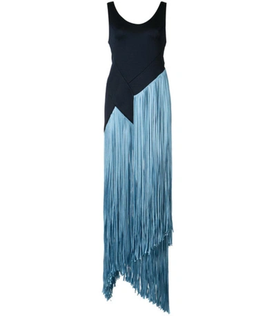 Shop Galvan Blue Fringed Long Dress