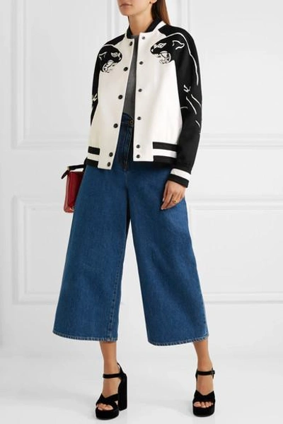 Shop Valentino Appliquéd Wool And Cashmere-blend Bomber Jacket