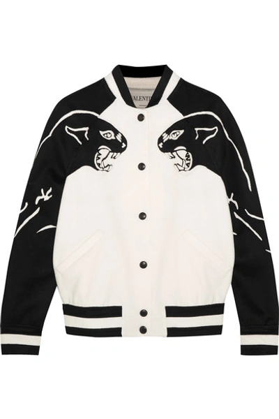 Shop Valentino Appliquéd Wool And Cashmere-blend Bomber Jacket