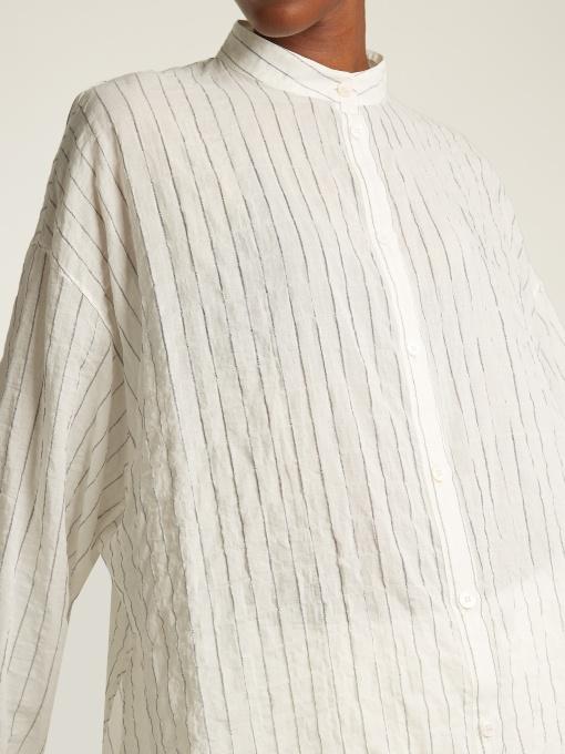 Raey Split-side Striped Sheer-cotton Shirtdress In Navy Stripe | ModeSens