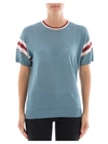 GOLDEN GOOSE LIGHT BLUE VISCOSE KNITWEAR,G31WP011. A2 AZURE-WHITE-BORDEAUX