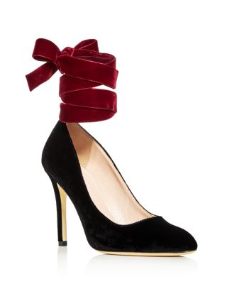 velvet tie up heels