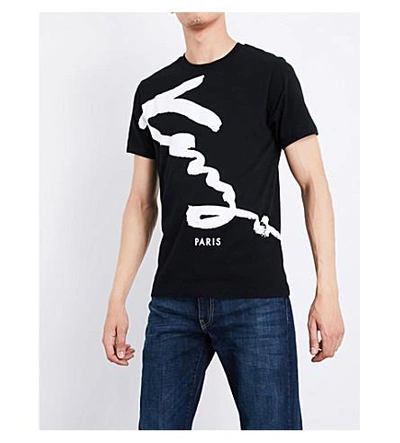 Shop Kenzo Signature-print Cotton-jersey T-shirt In Black
