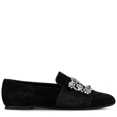 Shop Roger Vivier Flower Strass Embroidery Loafers In Suede In Black