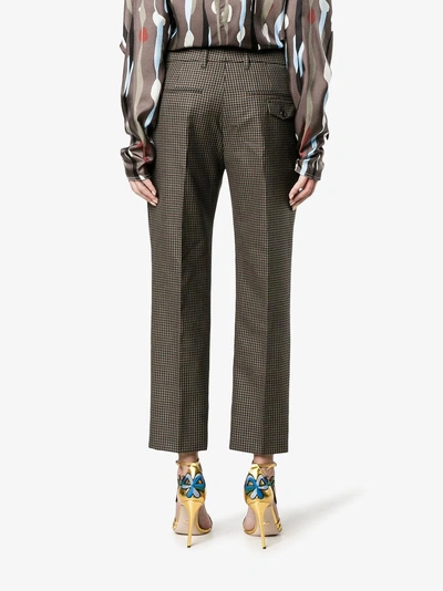 Shop Prada Cropped Houndstooth Trousers In Grey