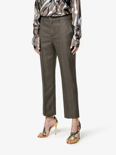 Shop Prada Cropped Houndstooth Trousers In Grey