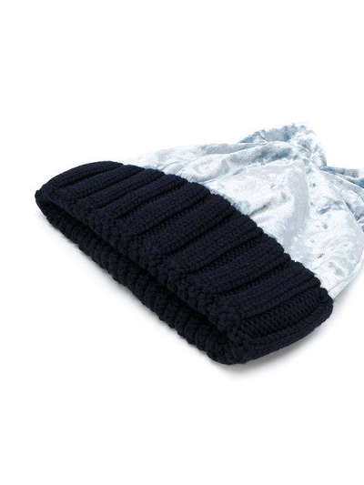 Shop Federica Moretti Bow-embellished Velvet Beanie In Blue