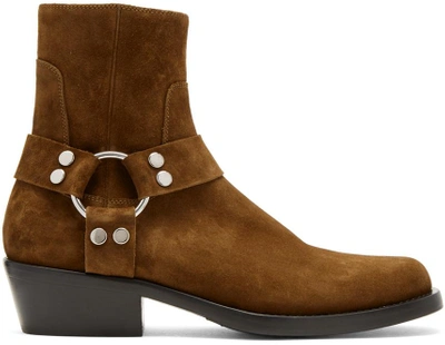 Shop Balenciaga Brown Suede Harness Buckle Boots