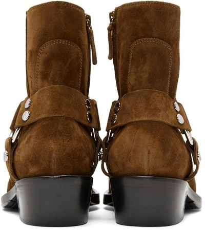 Shop Balenciaga Brown Suede Harness Buckle Boots