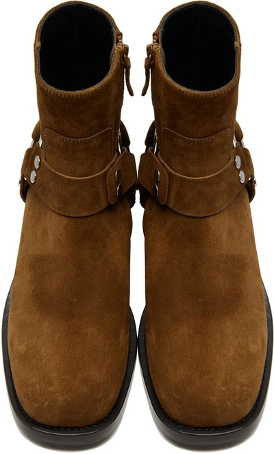 Shop Balenciaga Brown Suede Harness Buckle Boots