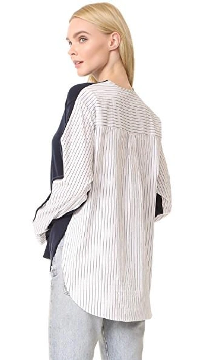Shop Tibi Striped Shirting Combo Pullover In Navy Multi