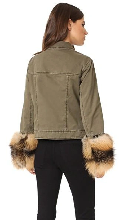 Shop Cinq À Sept Ameerah Bomber With Removable Fur Cuffs In Olive/smoke