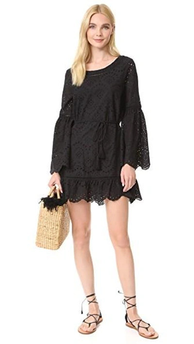 Shop Cupcakes And Cashmere Ruben Eyelet Bell Sleeve Dress In Black
