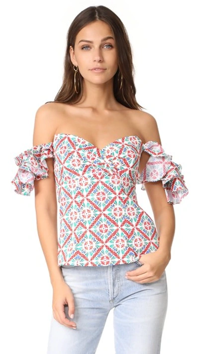 Caroline Constas Louisa Printed Cotton Top, Pink In Coral Multi