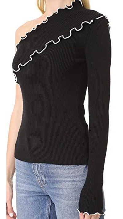 Shop Msgm One Shoulder Sweater In Black/white